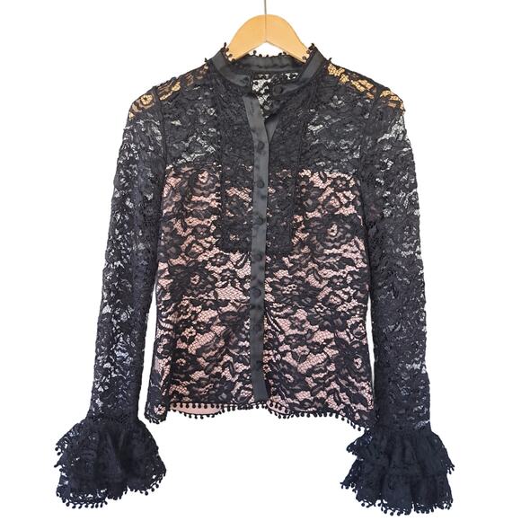 ALEXIS Inna Black Lace Top Medium 4/6 Revolve High Neck Ruffle Long Sleeve - Picture 10 of 12